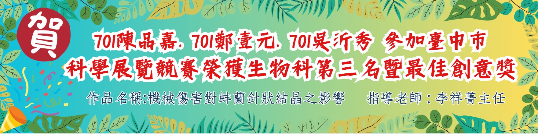 榮獲台中市科展第三名